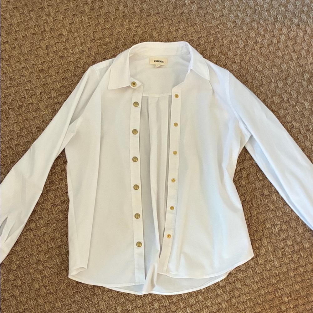 L'AGENCE White Shirt with Gold Buttons